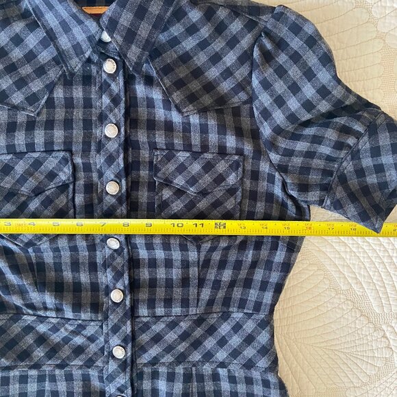 WHO A.U. Vintage Gray & Black Plaid Western-style Mini Dress with Snap Buttons - Picture 8 of 9